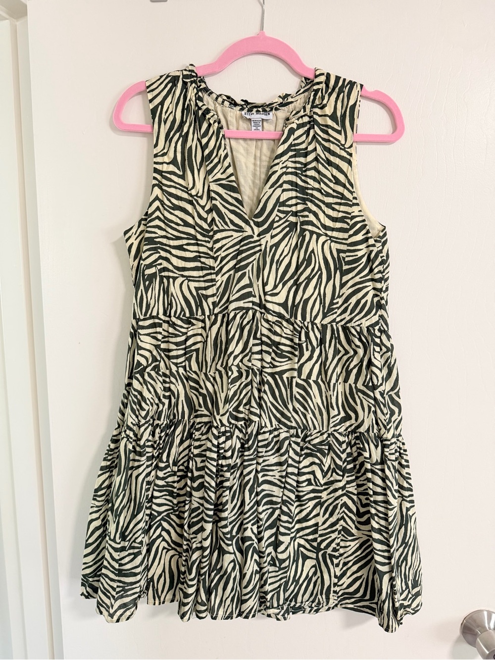 Steve Madden Black & Cream Zebra Tiered Dress
